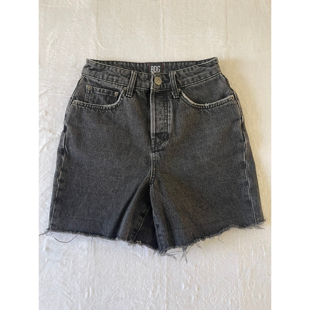 BDG Urban Outfitters Washed Black High Waisted Button Fly Denim Shorts Size 25